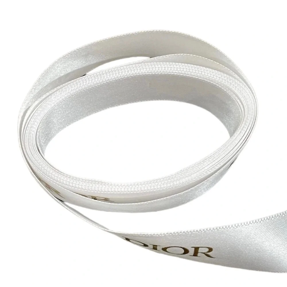 DIOR White Satin Ribbon Gold Logo Lettering 70”